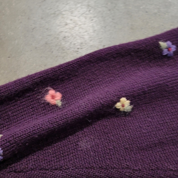 Herman Geist Button Down Cardigan Hand Embroidered Wool Sweater Plum Size M - Picture 8 of 16